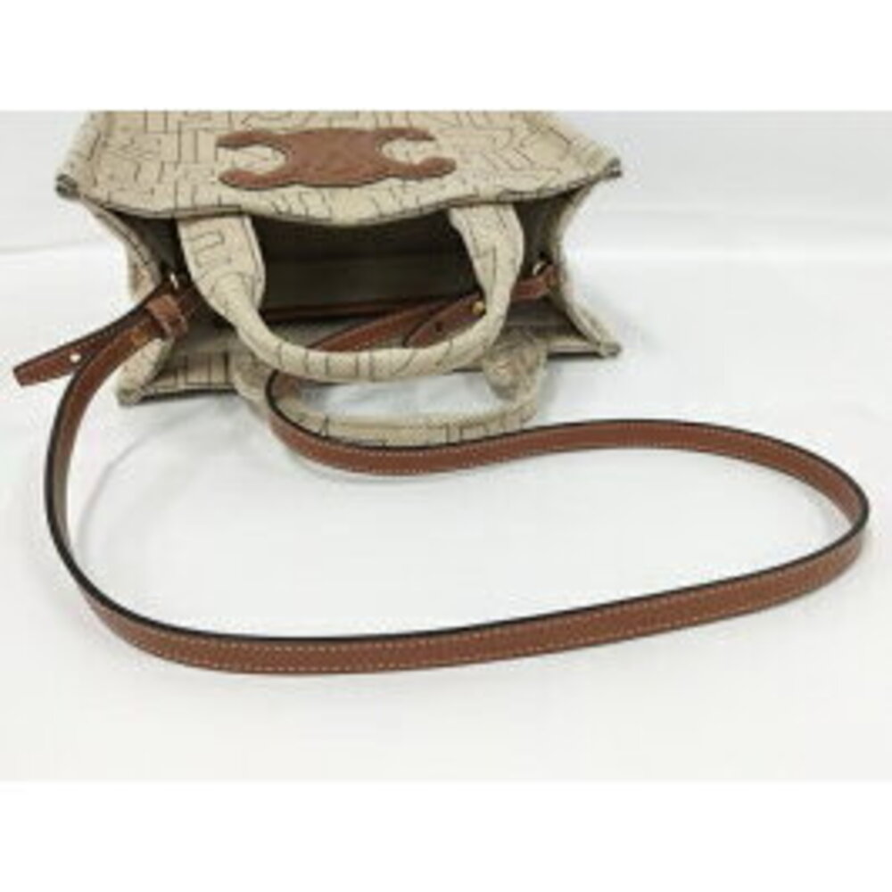 CELINE Cabatas Handbag Triomphe Canvas Beige - Picture 7 of 9